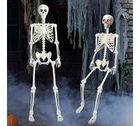 kamulouk 1pcs Halloween Posable Skeleton, 5.4FT Halloween Life Size Light-up Skeleton Decor, Movable Joints Realistic Full Body Bones Skeleton Prop for Halloween Spooky Props Party Decoration White