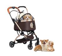 kamulouk 2 in 1 Pet Stroller, Folding Dog Stroller with Storage Basket, Removable Pet Pram, 4 Casters Dog/Cat Travel Stroller, Foldable Lightweight Dog Carrier for Medium Large Pet Brown