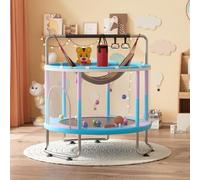 kamulouk 5Ft Toddler Trampoline, Adjustable Baby Toddler Trampoline with Basketball Hoop, Swing, Sandbag, Ocean Balls, 440lbs Indoor Outdoor Kids Trampolines with Enclosure Net for Kids Exercise