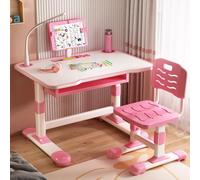 kamulouk Kids Desk and Chair Set, Height Adjustable Children Study Table and Chair with Cartoon Backboard, Widened Desktop, Bookstand and Storage Drawer - Ideal Learning Gift for Kids (Pink G)