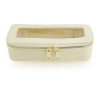 kamumanni Clear Makeup Brush Bag, Slim Cosmetic Case for Brushes, Compact Toiletry Pouch with Zippers, Ivory