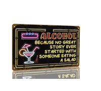 KanaAt Funny Beer Alcohol Metal Tin Sign Home Bar Kitchen Metal Sign Alcohol Because No Great Story Started with a Salad Drinking for Club Bar Wall Decor 8x12 inch