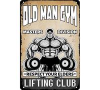 KanaAt Funny Gym Metal Tin Sign Old Man Gym Sign Weightlifting Signs for Home Gym Man Weightlifting Sign Home Art for Men Decor 8x12 Inches