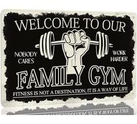 KanaAt Vintage Metal Gym Sign - 8x12 Inch - Welcome To Our Family Gym Signs - Wall Mount - Decorative Sign