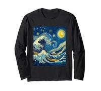 Kanagawa Japanese Great Wave Van Gogh Starry Night Graphic Long Sleeve T-Shirt