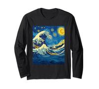 Kanagawa Japanese Great Wave Van Gogh Starry Night Graphic Long Sleeve T-Shirt