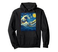 Kanagawa Japanese Great Wave Van Gogh Starry Night Graphic Pullover Hoodie