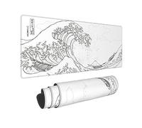 Kanagawa Large Japanese Gaming Mouse Pad with 3mm Thick Non-Slip Rubber Base and Waterproof Rubber Base for Office, Home, Gaming, 80x30cm, White