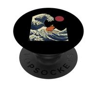 Kanagawa Wave Capybara Surfing Japanese Kawaii PopSockets Adhesive PopGrip