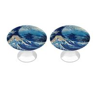 Kanagawa Wave Mount Fuji Japanese Cabinet Knobs Drawer Pulls Door Handles Dresser Cup Stainless Steel 2Pcs