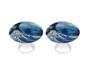 Kanagawa Wave Mount Fuji Japanese Cabinet Knobs Drawer Pulls Door Handles Dresser Cup Stainless Steel 2Pcs