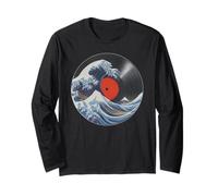 Kanagawa Wave Vinyl Record Retro Anime Japanese Art Vintage Long Sleeve T-Shirt