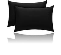 Kanak Pillowcase 2 pack Polycotton Pillow case cover 50x75cm - Black Plain Dyed Housewife Pillowcases with Envelope Closure