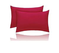 Kanak Pillowcase 2 pack Polycotton Pillow case cover 50x75cm - Red Plain Dyed Housewife Pillowcases with Envelope Closure