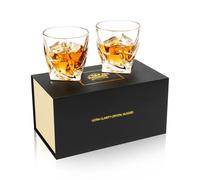 KANARS Old Fashioned Whiskey Glasses with Luxury Box - 10 Oz Twisted Liquor Tumblers for Scotch, Bourbon, and Cocktail Drinks - Set of 2 - Men Gift for Father's Day Housewarming Birthday