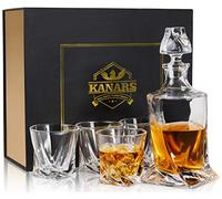 KANARS Whiskey Decanter and Glasses Set, 800 ml No-Lead Crystal Whiskey Decanter with 4 Whisky Glasses 300 ml, Unique Stylish Gift Box, 5-Pieces