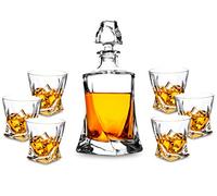 KANARS Whiskey Glasses and Decanter Set, 800 ml No-Lead Crystal Whisky Decanter with 6 Whiskey Glasses 300 ml, Unique Stylish Gift Box, 7-Piece