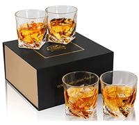 KANARS Whiskey Glasses Set of 4, 10 Oz Crystal Old Fashioned Cocktail Glass in Gift Box, Twisted Lowball Bourbon Tumbler for Scotch Whisky Cognac, Rock Barware for Men Gift Christmas