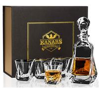 KANARS Whisky Decanter and Glass Set, 650 ml Non-Lead Crystal Decanter with 4 Glasses 210 ml, Perfect for Scotchttish Whiskey, Bourbon, Tequila, and Cocktail Drinking, 5-Piece