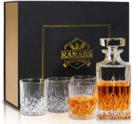 KANARS Whisky Decanter and Glasses Set, 750 ml No-Lead Crystal Whiskey Decanter with 4 Old Fashioned Glasses 300 ml, 5-Piece, Unique Stylish Gift Box