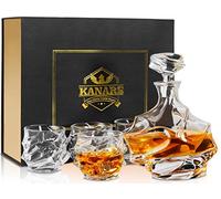 KANARS Whisky Decanter and Glasses Set, Premium No-Lead Crystal Whiskey Decanter 750 ml with 4× 320 ml Tasting Tumblers for Liquor or Scotch, Unique Stylish Gift for Wedding or Anniversary, 5-Piece