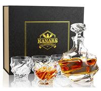 KANARS Whisky Glasses and Decanter Set, 750 ml No-Lead Crystal Whiskey Decanter with 4× 260 ml Whiskey Glass, Birthday Gift Ideas for Dad Grandpa Boyfriend Husband, Stylish Gift Box, 5-Piece