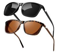 KANASTAL 2 Pack Brown Sunglasses Mens Polarised Womens Square Tortoiseshell Retro Classic Ladies Amber Spring UV400 Protection - Leopard Brown + Shiny Black