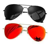 KANASTAL 2 Pack Sunglasses Mens Polarised Womens Dark Black & Orange UV400