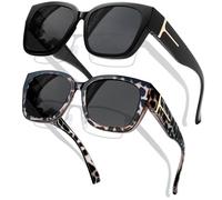 KANASTAL 2 Pack White Leopard Over Sunglasses Womens Polarised Cow Print Fit Over Spectacles Mens Oversized Ladies Vintage Retro UV400 Protection - Black and Tortoise Shell