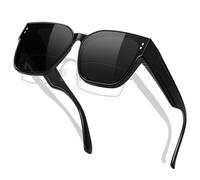 KANASTAL Black Over Glasses Sunglasses Womens Polarised Fit Over Mens Wide Dark Spectacles Ladies Driving Shopping Fishing Running UV400 Protection - Glossy Black