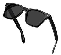 KANASTAL Black Sunglasses Mens Polarised Womens Dark Shades Square Retro Vintage Classic UV400 Protection Driving Outdoor Sun Glasses - Bright Black