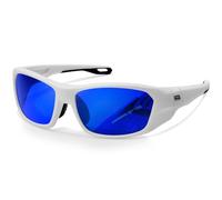 KANASTAL Blue Sunglasses Sports Polarised Mens Womens Rectangular Wraparound Curved Running Cycling Hiking Fishing Driving UV400 - White Frame Deep Blue Lens