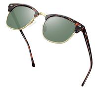 KANASTAL Dark Green Sunglasses Mens Polarised Womens Half Framed Horn Rimmed Sun Glasses Square Female Retro Semi Rimless Browline - Tortoiseshell Green Lens