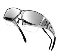 KANASTAL Fit Over Glasses Sunglasses Mens Polarised Silver Mirror UV400