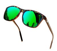 KANASTAL Green Mirrored Sunglasses Mens Polarised Womens Ladies Tortoise Square Stylish Vintage Retro Classic Fashion Travel Outdoor UV400 - Leopard Frame Green Lens