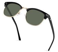 KANASTAL Green Sunglasses Mens Polarised Sunglasses for Women Metal Retro Semi Rimless UV Protection Summer - Black Half Frame Dark Green Lens