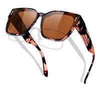 KANASTAL Leopard Over Sunglasses Womens Polarised Brown Fitover Spectacles Mens Oversized Square Ladies Vintage UV400 Protection - Tortoiseshell Frame Brown Lens