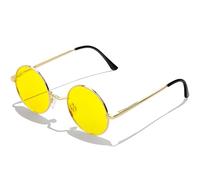 KANASTAL Night Driving Glasses for Men Round Night Vision Womens Yellow Round Glasses Anti Glare Circle Metal - Gold Frame Yellow Lens