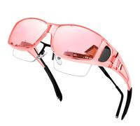 KANASTAL Pink Over Glasses Sunglasses Womens Fit Over Mens Wrap Around Ladies UV400 Rectangular Side Shield Summer Driving - Pink Mirrored