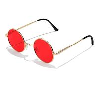 KANASTAL Red Round Sunglasses Mens Womens Polarised Circle Hippie Vintage Metal Retro Ladies Festival Cosplay Circular 80s UV400 - Gold Frame Red Lens