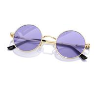 KANASTAL Round Purple Sunlasses Tinted Glasses Polarised Circle Metal Circular 70s Wire Trendy Classic Retro Vintage UV400 -Gold Frame Light Purple Lens