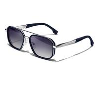 KANASTAL Sliver Sunglasses Gradient Grey Mens Womens Square Polarised Ladies Classic Retro Vintage Wide Metal Driving Fashion UV400 - Silver Frame Gradient Black Lens