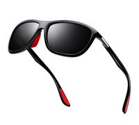 KANASTAL Sports Sunglasses Mens Black Polarised Women Red Temples Rectangular Wrap Around Sun Glasses Running Driving Cycling Golf UV400 Protection - Gloss Black Lens
