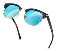 KANASTAL Tortoise Blue Sunglasses Mens Half Frame Mirrored Leopard Polarised Womens Vintage Retro Ladies Driving Road Trips Fishing Running - Tortoiseshell Metal Blue Lens