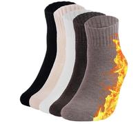KANAV 5 Pairs Wool Socks for Women Thick Boot Socks Comfy Slouch Crew Socks Cozy Athletic Socks Warm Winter Thermal Socks, Brown, Khaki, Beige, White, Black, 5-10