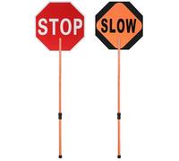 Kanayu 1 Pcs 18x18 Inch Double Sided Stop/Slow Paddle Signs Reflective Stop Slow Sign Flagger with Telescopic Pole Handheld Crossing Guard Paddle for Road Traffic Construction (Yellow,78 Inches)