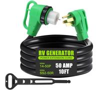 Kanayu 10 FT 50 Amp NEMA 14-50P to SS2-50R RV Generator Cord Extension Cord with 90 Degree Locking Grip Handle, RV Power Cable with Locking Connector, Heavy Duty STW Wire with Organizer