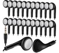 Kanayu 100 Pack Bulk Earbuds for Kids Students School Classroom Ear Buds Class Set Headphones Without Mic Black Earphones for Adults Library Laptop, Individually Bagged
