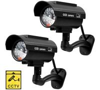 Kanayu 2 Pcs Black Solar Powered Fake Security Camera Dummy Security Simulated Surveillance Camera with Realistic Red Flashing Lights for Indoor Outdoor Home Store