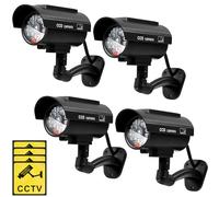 Kanayu 4 Pcs Black Solar Powered Fake Security Camera Dummy Security Simulated Surveillance Camera with Realistic Red Flashing Lights for Indoor Outdoor Home Store